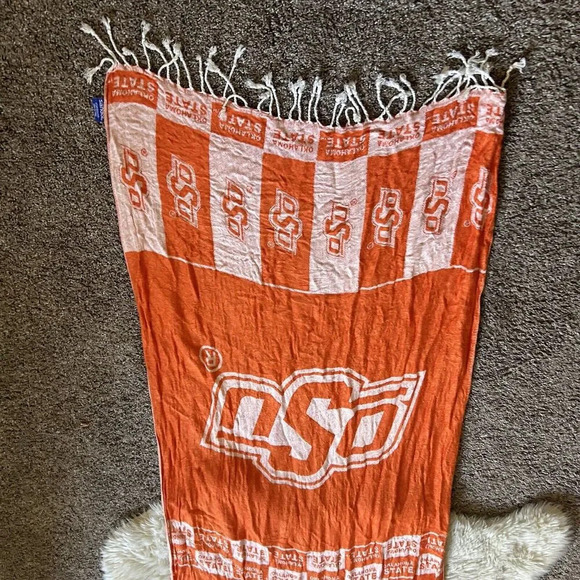 OSU Oklahoma State Cowboys Scarf Unisex Orange Print Tassels Lightweight Viscose - Picture 7 of 8